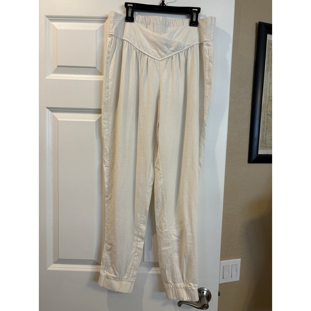 Banjara Crossover Linen Blend Joggers, Large, Casual Boho, Off White